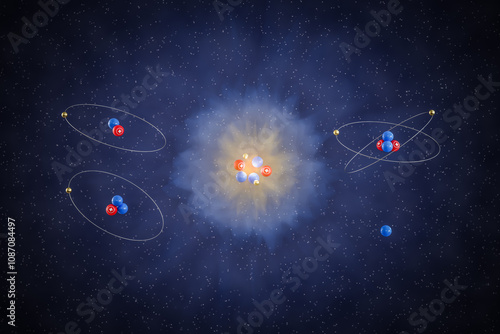Fotografie Schematic illustration of nuclear fusion