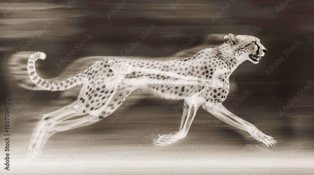 Obraz premium X-ray View of a Cheetah in Motion, Capturing the Impressive Anatomy and Speed of the Fastest Land Animal in a Stunning and Artistic Representation