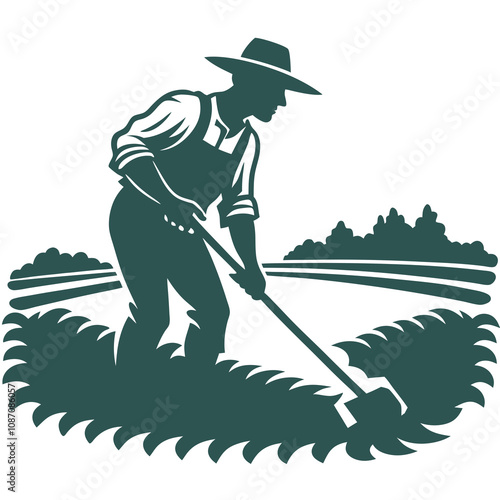 Silhouette Farmer Plowing Agricultural Land.