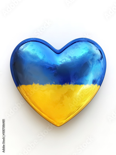 A 3D heart with the Ukraine flag 