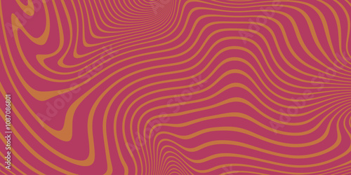  Background with Abstract Psihedelic Twisted Stripes with Red and Yellow Colors. Waves with optical illusion effect. Modern design with hipnotic lines