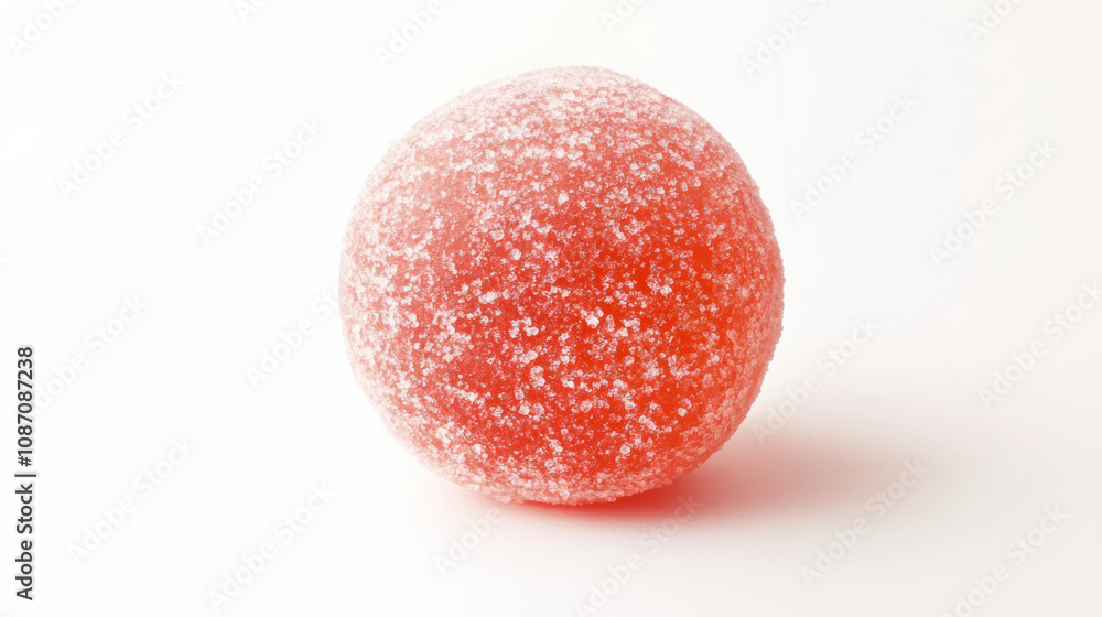 Single frosted candy round red sweet sugary confectionery dessert treat delicious candy textured detail white background food sugary treat confection sphere glossy glistening vibrant appetizing Single frosted candy round red sweet sugary confectionery dessert treat delicious candy textured detail white background food sugary treat confection sphere glossy glistening vibrant appetizing