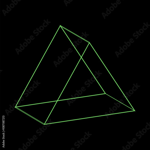 Y2K vector rave psychedelic futuristic Triangle object in trendy neon green black style. Surreal retro abstract geometric wireframe shapes, crypto or cyberpunk elements and perspective grid symbol. El