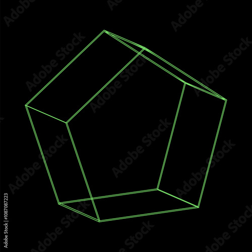 Y2K vector rave psychedelic futuristic object Heptagon in trendy neon green black style. Surreal retro abstract geometric wireframe shapes, crypto or cyberpunk elements and perspective grid symbol. El