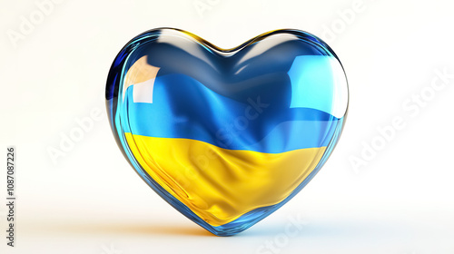 A 3D heart with the Ukraine flag 