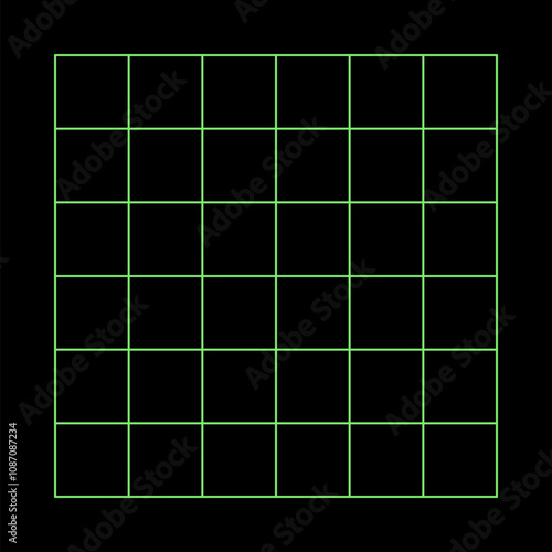 Y2K vector rave psychedelic futuristic object square grid in trendy neon green black style. Surreal retro abstract geometric wireframe shapes, crypto or cyberpunk elements and perspective grid symbol.
