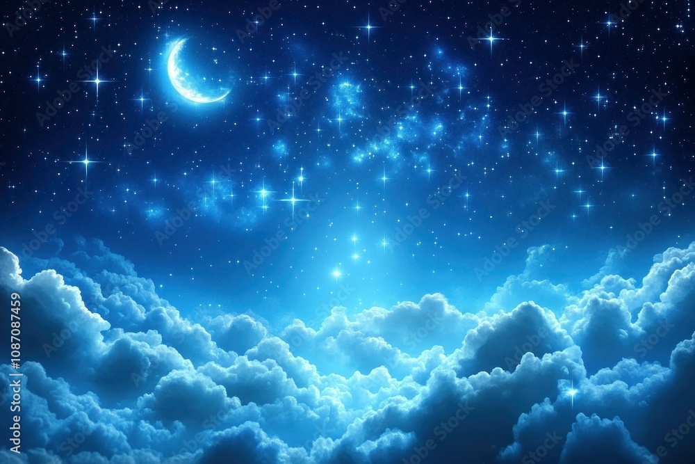 Enchanting Night Sky with Moon and Twinkling Stars Enchanting Night Sky with Moon and Twinkling Stars