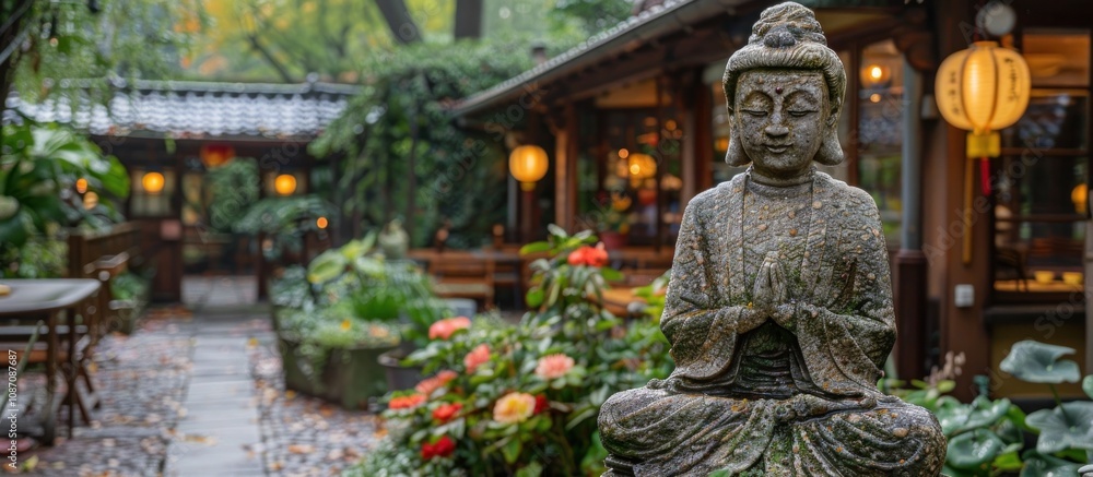 Obraz premium Stone Buddha Statue in a Tranquil Japanese Garden
