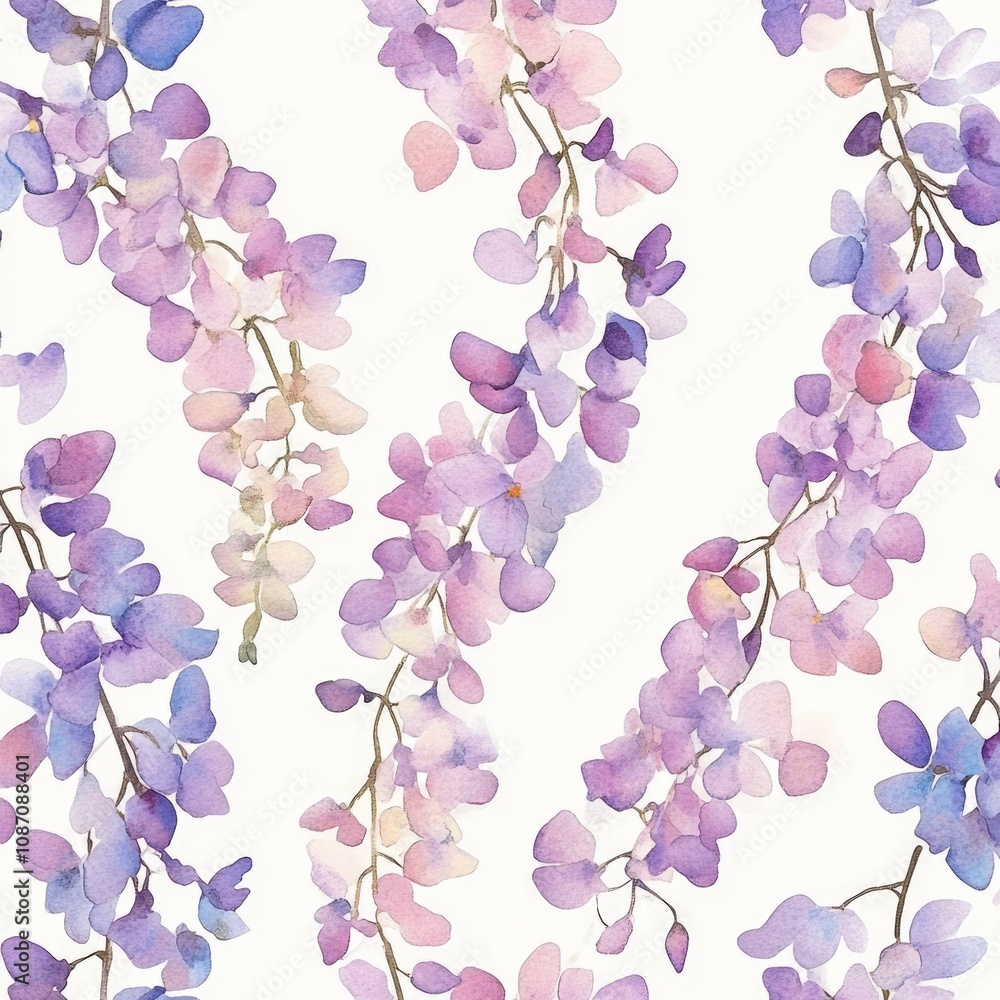 Fototapeta premium Springtime Wisteria Blossoms Watercolor Seamless Texture Design