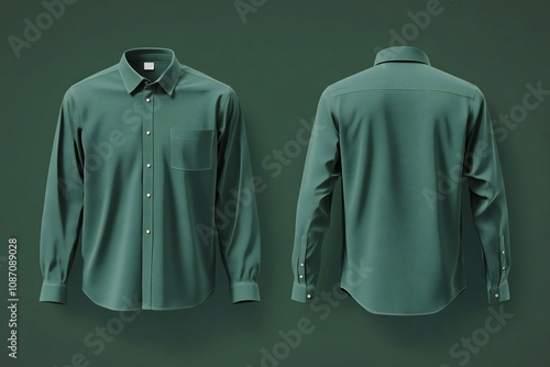 casual or business button up shirt mockup template, front and back view. blank mock up design, green