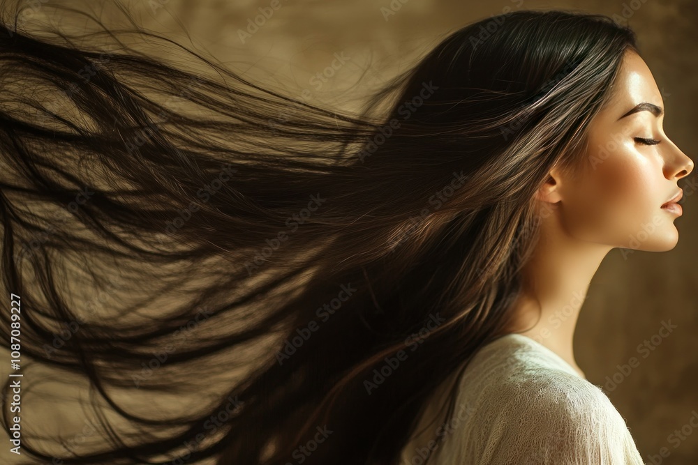 Flowing Hair Portrait of a Serene Woman Flowing Hair Portrait of a Serene Woman