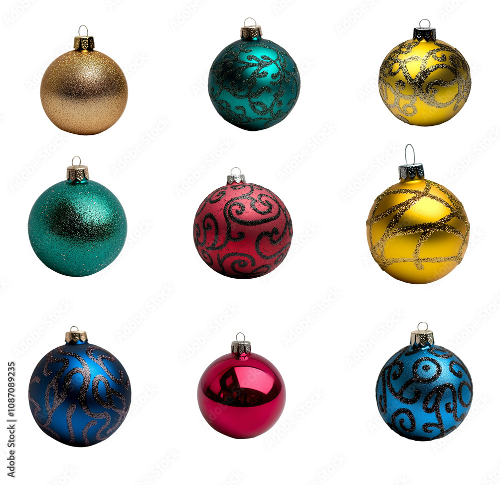 Boules de noël décorative de couleurs détourées sur fond transparent Boules de noël décorative de couleurs détourées sur fond transparent