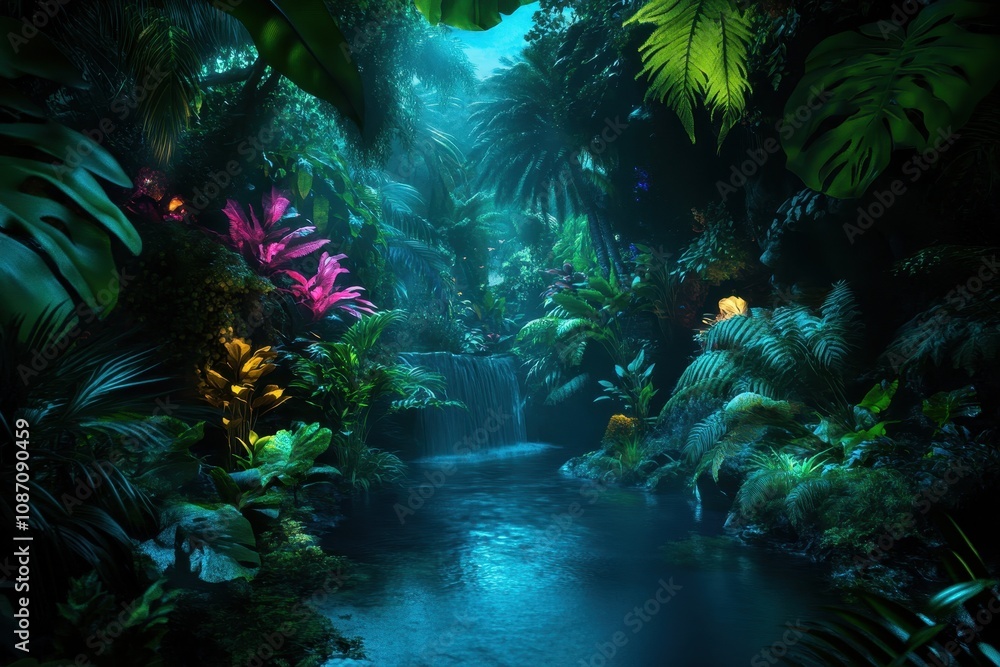 Vibrant Rainforest Complex Biome Teeming with Diverse Flora and Fauna in Lush Greenery