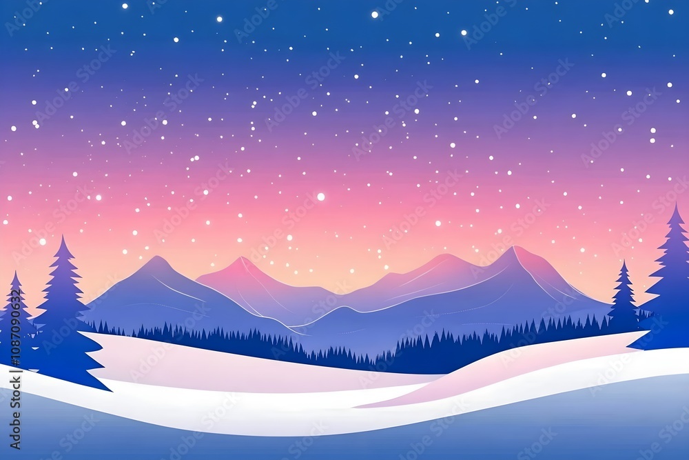 Fototapeta premium Beautiful landscape vector illustration of mountains, forests, fields and meadows. Stunning panoramic farm landscape with mountains in the background. Natural landscape