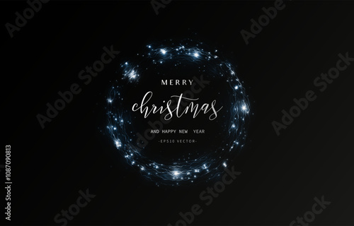 Blue light circle with with glittering dust and shimmery particles. 2025 Happy New Year and Merry Christmas Abstract shiny color blue wave design element
