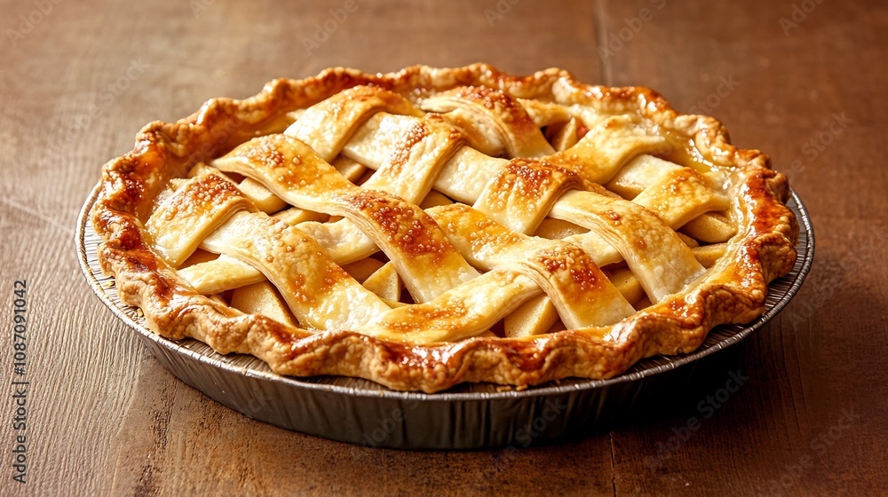Homemade Autumn Pie with Flaky Crust and Delicious Filling on Rustic Wooden Table Homemade Autumn Pie with Flaky Crust and Delicious Filling on Rustic Wooden Table