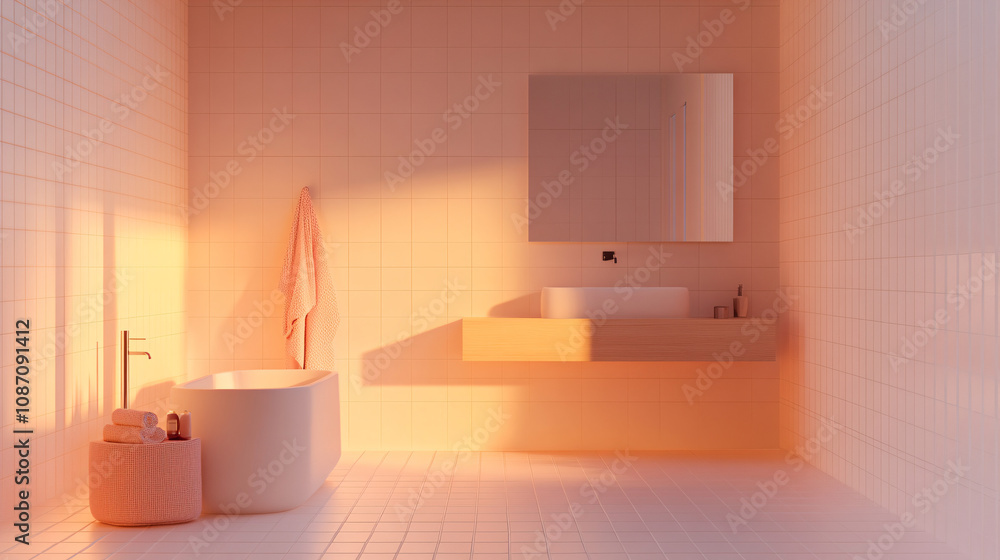 Fototapeta premium Serene Sunset Bathroom Interior.