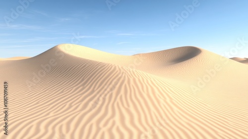 Serene desert landscape with gentle sand dunes under a clear sky.