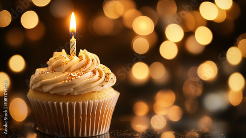 Festive Cupcake with Warm Bokeh Lights 