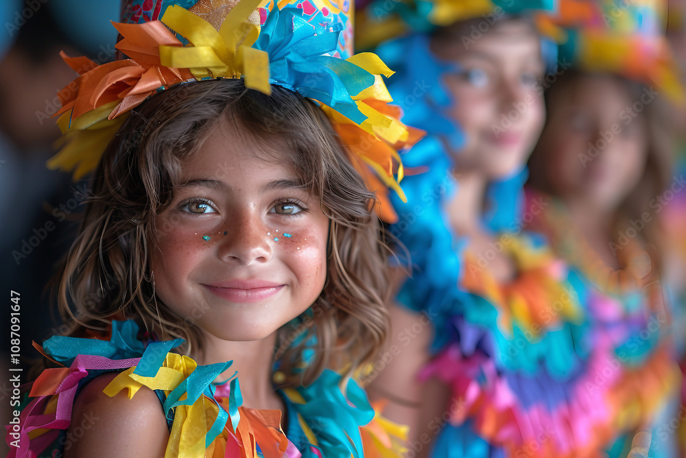 Generative AI Image of a Smiling Child in Colorful Traditional Costume at a Festive Holiday Celebration Generative AI Image of a Smiling Child in Colorful Traditional Costume at a Festive Holiday Celebration