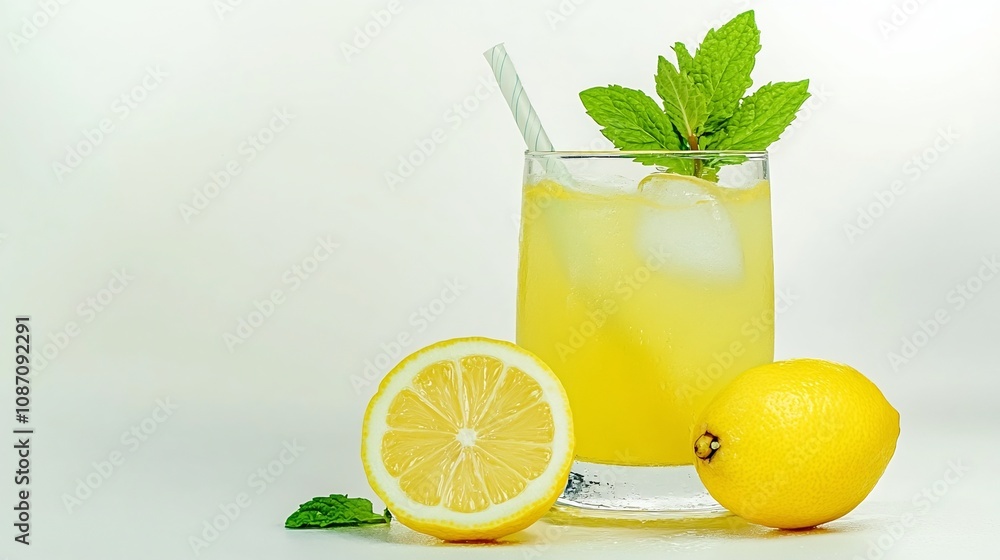 Refreshing Lemon Mint Beverage with Fresh Citrus Fruit and Ice Refreshing Lemon Mint Beverage with Fresh Citrus Fruit and Ice