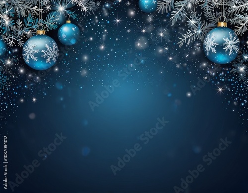 abstract blue background with Christmas toys snow and glitter, 