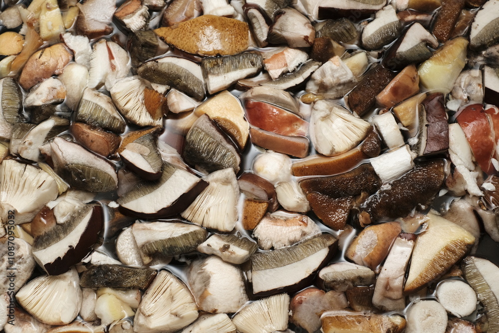 Chopped Mushrooms in the water