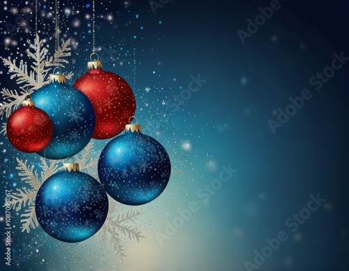 abstract blue background with Christmas toys snow and glitter, 