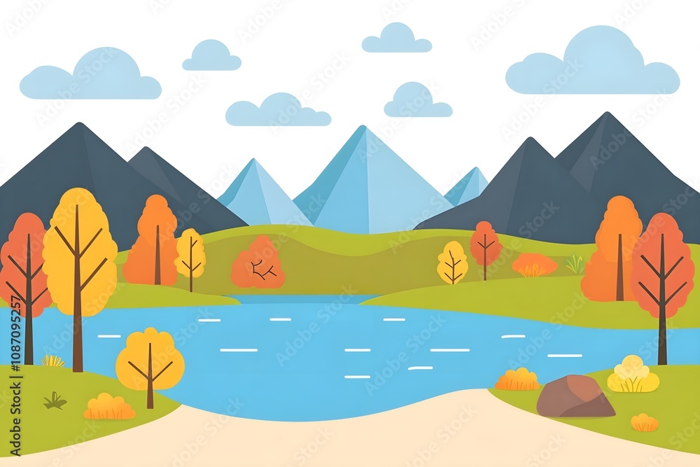 Beautiful landscape vector illustration of mountains, forests, fields and meadows. Stunning panoramic farm landscape with mountains in the background. Natural landscape Beautiful landscape vector illustration of mountains, forests, fields and meadows. Stunning panoramic farm landscape with mountains in the background. Natural landscape