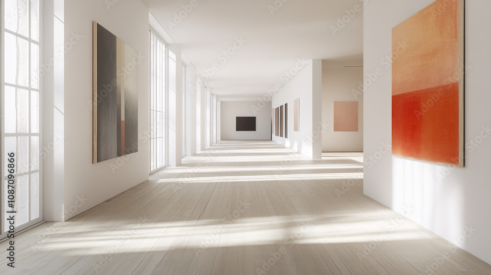 Obraz premium Sunlit Modern Art Gallery Corridor.