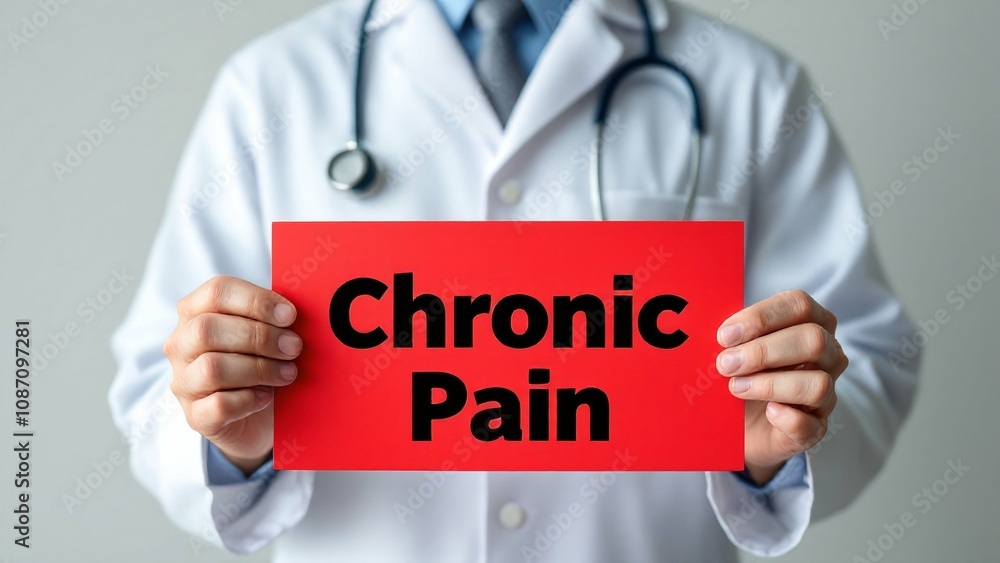 Doctor Holding Red Sign Reading Chronic Pain, Healthcare Concept Photograph Doctor Holding Red Sign Reading Chronic Pain, Healthcare Concept Photograph