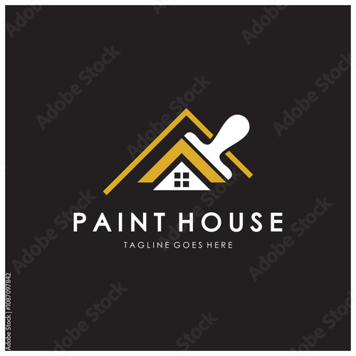 logo icon illustration house paint with a blend of brushes and rollers for house wall paint design, minimalist house, painting, interior, building, property business, wallpaper, vector concept