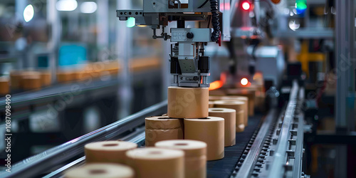 Robotic Arm Packaging Cylindrical Containers, Automation in Industrial Product Packaging