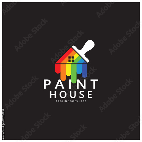 logo icon illustration house paint with a blend of brushes and rollers for house wall paint design, minimalist house, painting, interior, building, property business, wallpaper, vector concept