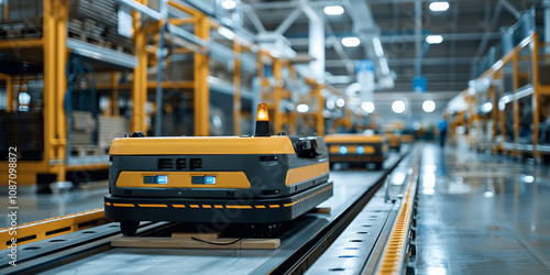 Automated Delivery Robot in Warehouse Operations, Smart Logistics in Modern Industrial Facility