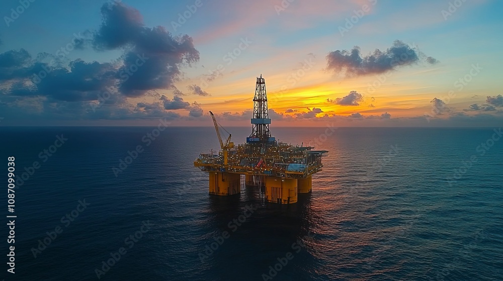 Offshore Oil Rig at Sunset in the Ocean Offshore Oil Rig at Sunset in the Ocean