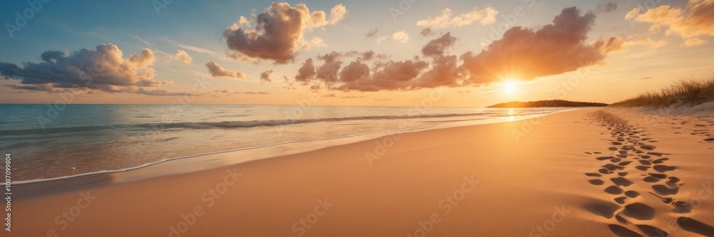 Obraz premium Closeup of sand on beach and blue summer sky. beach landscape. Empty tropical beach and seascape