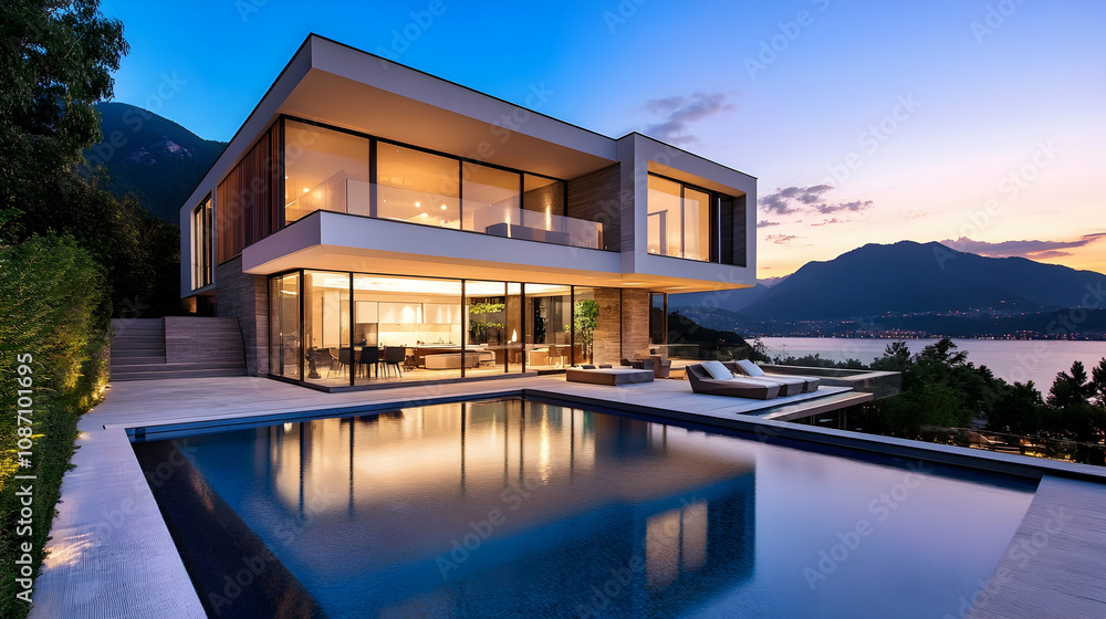 Evening photo of a modern villa with infinity pool
Evening photo of a modern villa with infinity pool