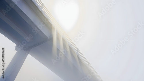 the early morning light filters through the fog casting a soft ethereal glow on the overpass. . ai generation highlighted by white, png photo