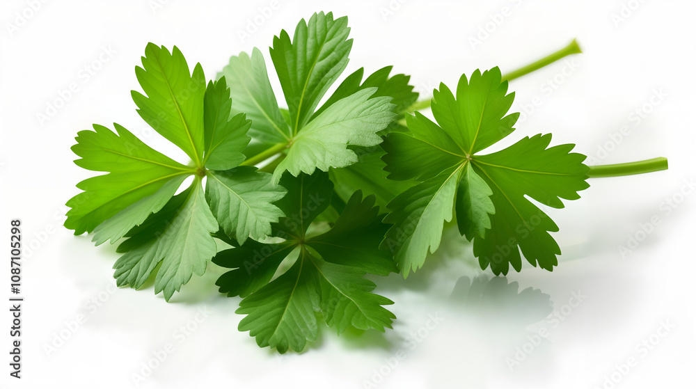 Captivating Top Shot Photography of Lush Cilantro Leaves on a Bright White Solid Background Captivating Top Shot Photography of Lush Cilantro Leaves on a Bright White Solid Background