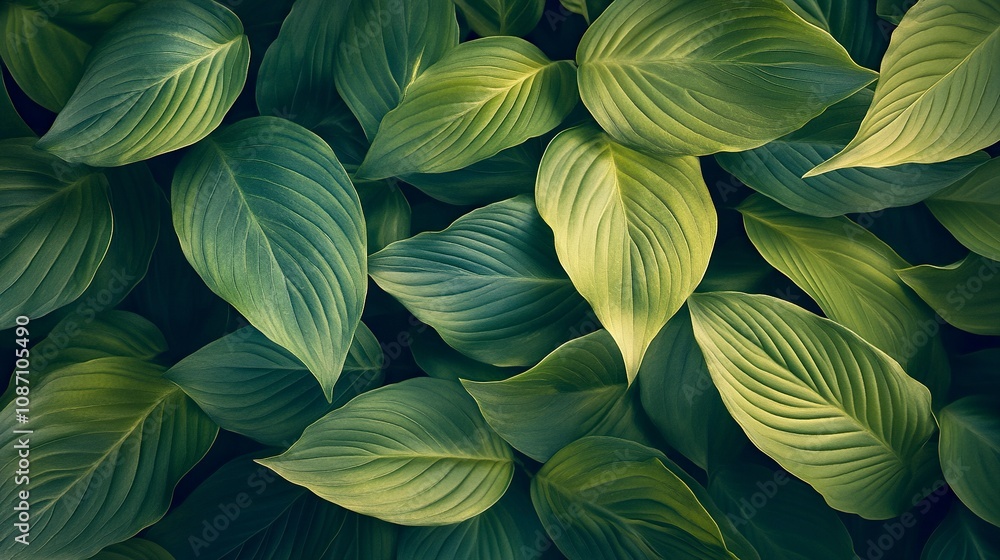 custom made wallpaper toronto digitalCreate a photographic hero image for a 'Contact Us' page, featuring a botanical theme. The image should include close-up shots of vibrant green leaves, subtle floral elements,generative ai