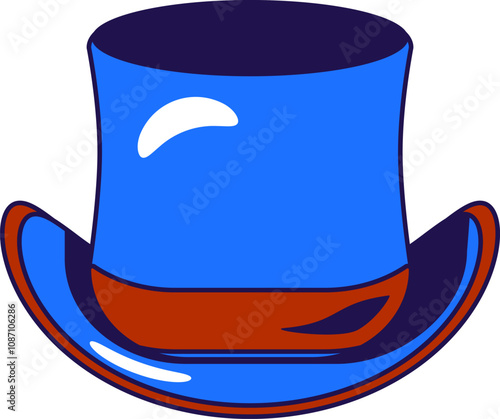 Vector graphic illustration of old-fashioned top hat in cartoon style. Headwear for party or carnival. The icon is perfect for web design, decorative elements, print, stickers, or social media. The im