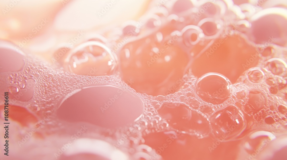 Close-up of delicate lotion bubbles showcasing intricate textures and soft hues, symbolizing beauty and purity for radiant skin. Close-up of delicate lotion bubbles showcasing intricate textures and soft hues, symbolizing beauty and purity for radiant skin.