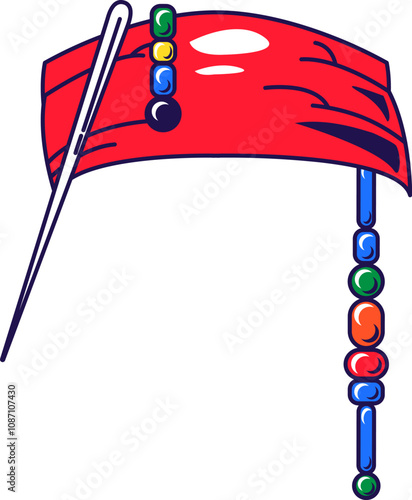 Vector graphic illustration of a pirate bandana with bead chain in cartoon style. Headwear for party or carnival. The icon is perfect for web design, decorative elements, print, stickers, or social me