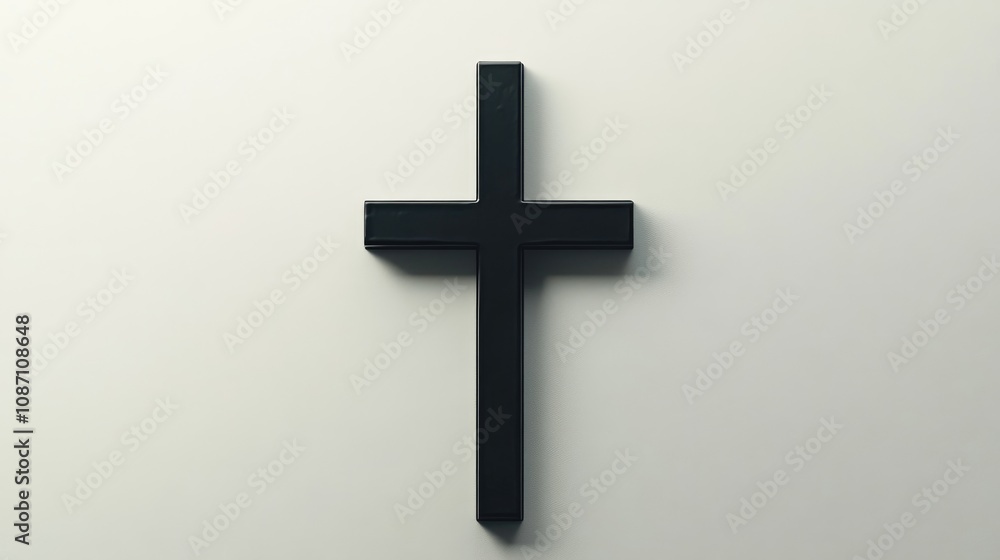 Minimalist black cross centered on a plain white background symbolizing faith, simplicity, and modern design aesthetics. Minimalist black cross centered on a plain white background symbolizing faith, simplicity, and modern design aesthetics.