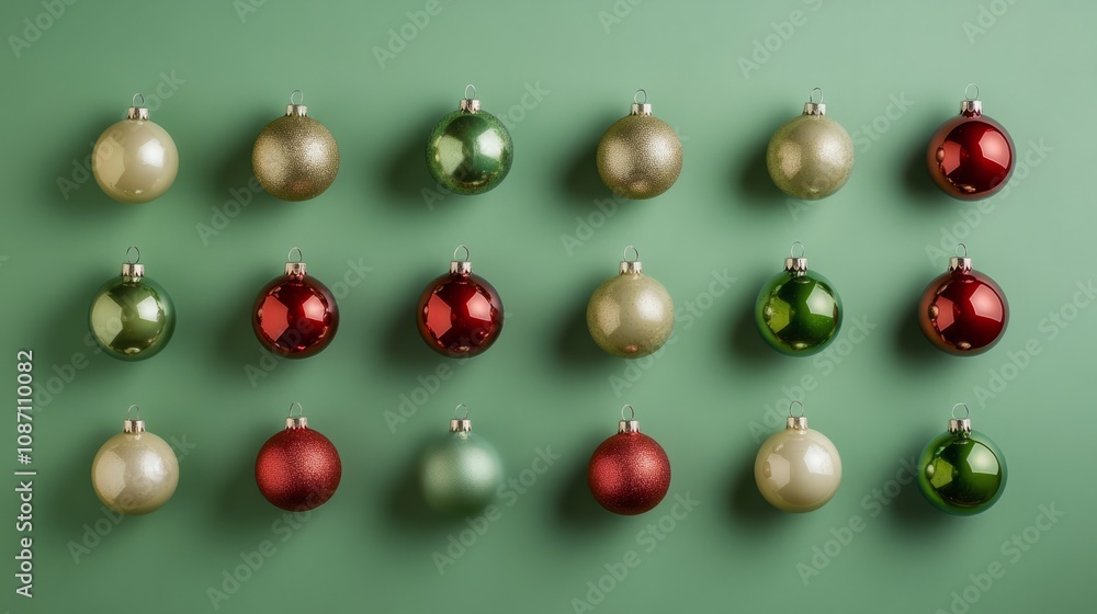vibrant colourful christmas balls on a smooth green background vibrant colourful christmas balls on a smooth green background