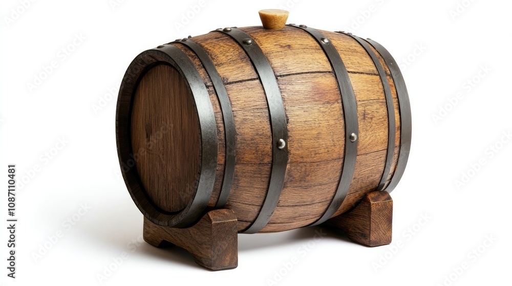 Eco-friendly small wooden barrel designed for stylish and convenient storage in a home wine cellar or rustic decor setting. Eco-friendly small wooden barrel designed for stylish and convenient storage in a home wine cellar or rustic decor setting.