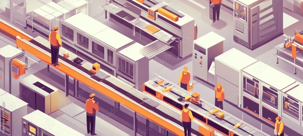 Factory Floor: An Isometric View of a Busy Manufacturing Plant Factory Floor: An Isometric View of a Busy Manufacturing Plant