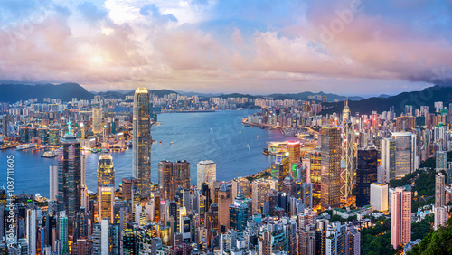 Photography Hong Kong cityscapse at sunset.