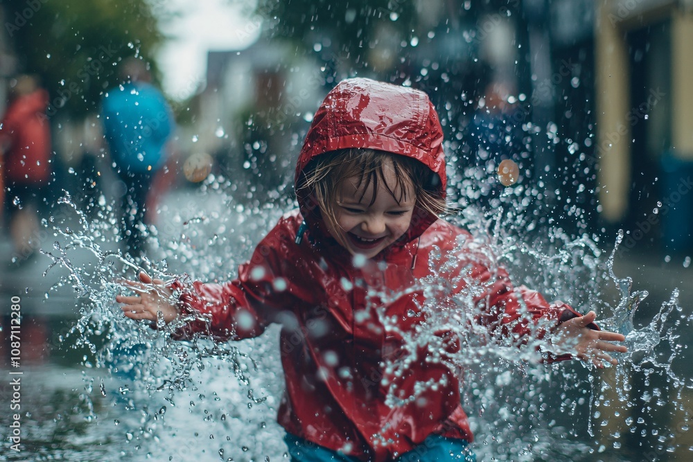 Joyful Child Splashing in Rain Puddles: A Moment of Pure Happiness Joyful Child Splashing in Rain Puddles: A Moment of Pure Happiness